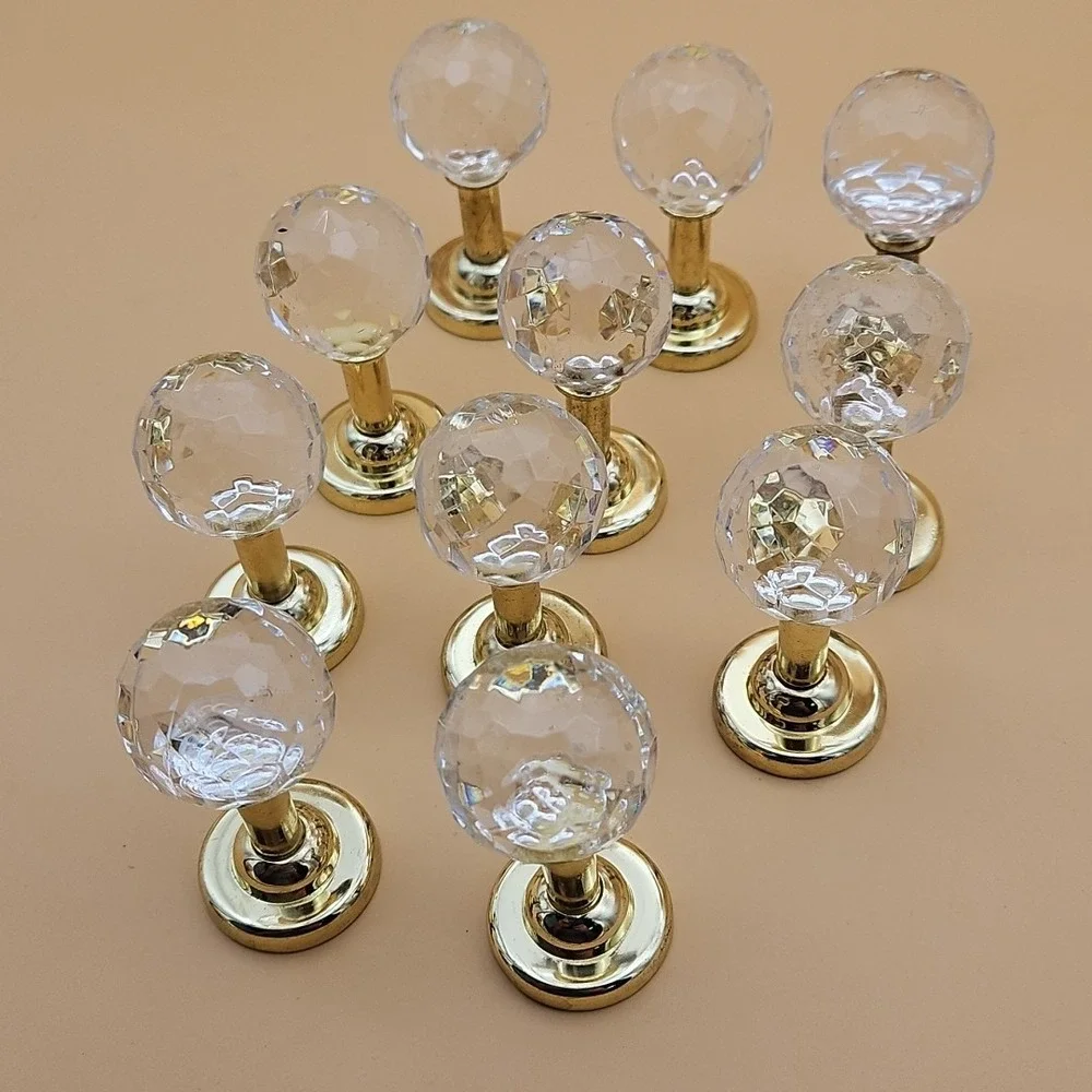 Lot Of 11 Vintage Crystal‎ Ball Drawer Pulls Gold Kitchen Cabinet Hardware